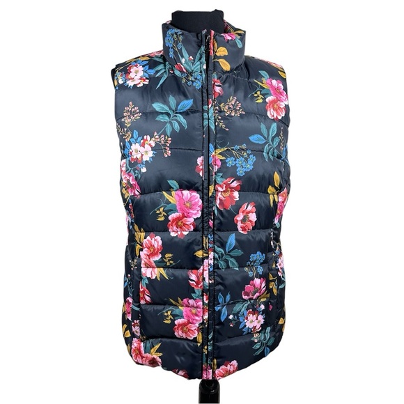 Loft Women’s Floral Quilted Puffer Vest Sleeveless Zip-Up High Collar- Size M - Picture 1 of 11